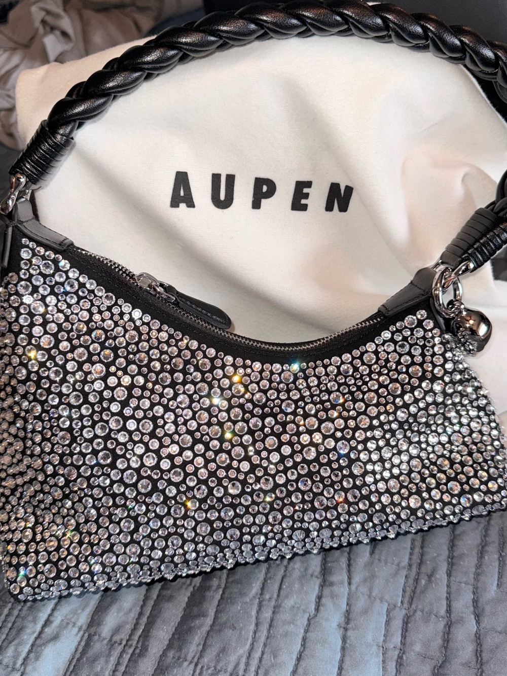 Taylor Swift Aupen Crystal-Embellished bag with leather braided handle & trim
